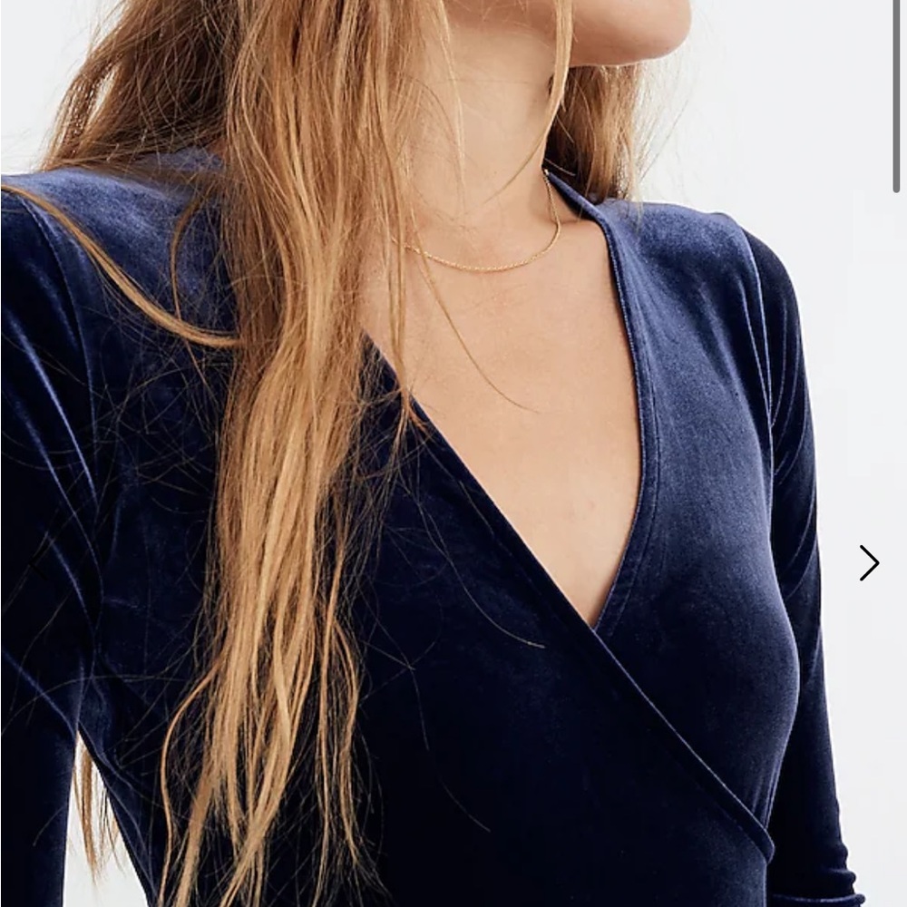 NWOT - Madewell Velvet Wrap Bodysuit in Blue